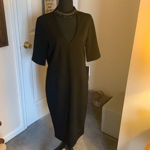 Nicole Miller Black Beaded Choker Dress 12 NWT